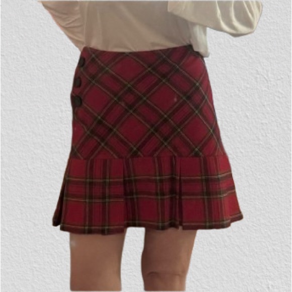 Vintage Banana Republic Red Plaid Pleated Skirt - Picture 1 of 10